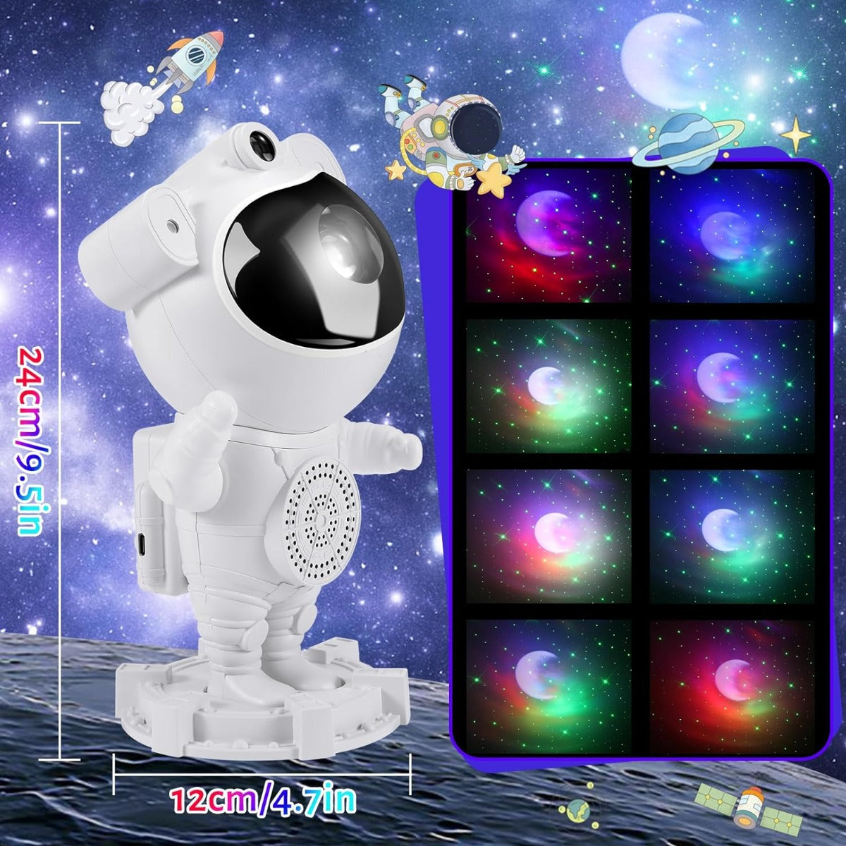 Lampada proiettore astronauta cielo stellato galassia luce notturna con audio bluetooth timer e telecomando per bambini e adulti