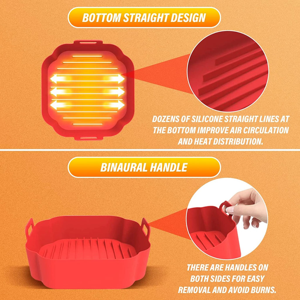 5 pz Cestino in silicone misura MAXI XXL Quadrati per friggitrici ad aria riutilizzabile e antiaderente adatto per forno forno a microonde cottura a vapore