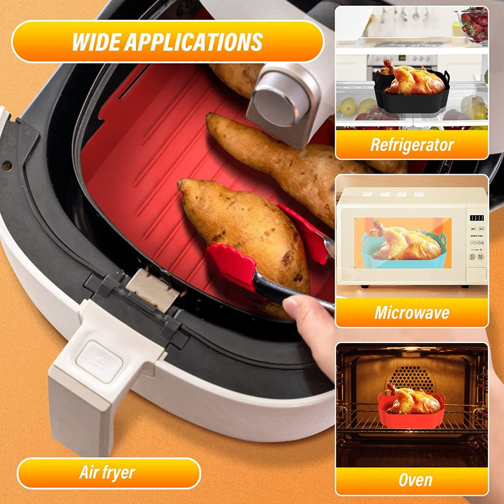 5 pz Cestino in silicone misura MAXI XXL Quadrati per friggitrici ad aria riutilizzabile e antiaderente adatto per forno forno a microonde cottura a vapore