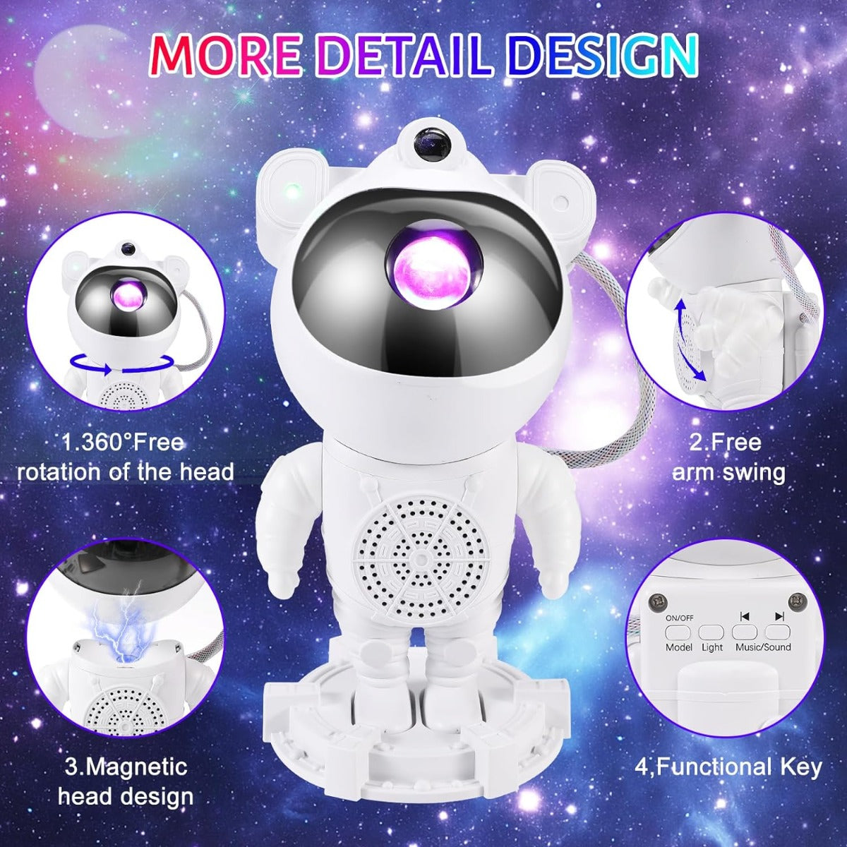 Lampada proiettore astronauta cielo stellato galassia luce notturna con audio bluetooth timer e telecomando per bambini e adulti