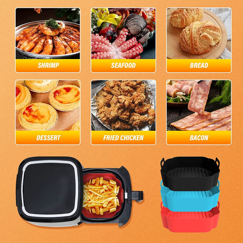 5 pz Cestino in silicone misura MAXI XXL Quadrati per friggitrici ad aria riutilizzabile e antiaderente adatto per forno forno a microonde cottura a vapore
