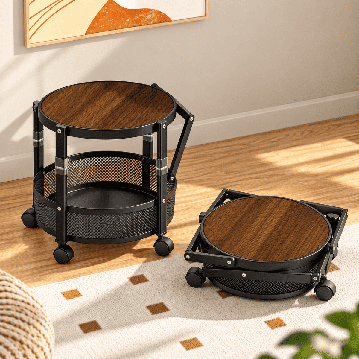 Tavolino carrello rotondo (nero)