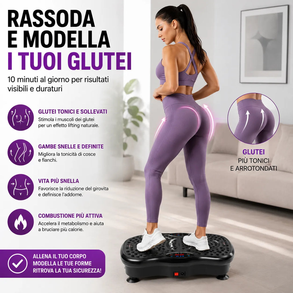 Pedana Vibrante Fitness Professionale con Bluetooth, Telecomando e Fasce Elastiche – 120 Livelli di Intensità, Allenamento Total Body, Massaggio Plantare, Tonificazione di Gambe, Glutei e Addome