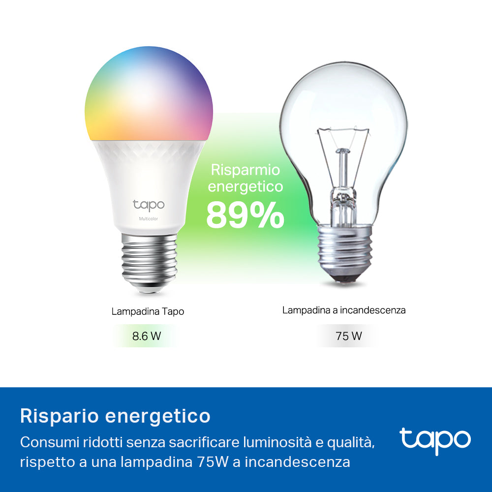 Tapo L535E Lampadina LED Smart Wi-Fi Multicolore E27, Extra-Luminosa, Controllo Vocale con Alexa, Certificata Matter, 2pz