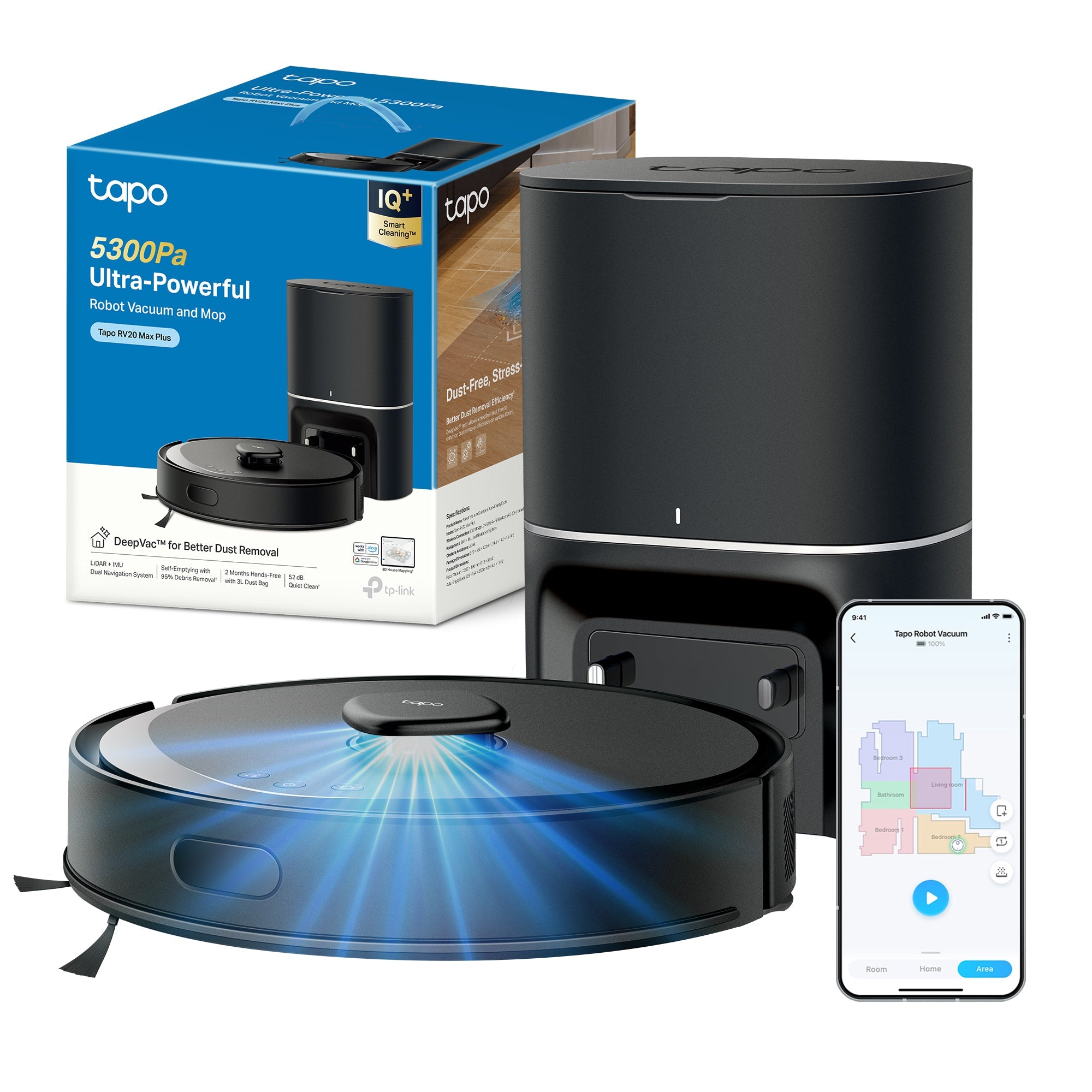 Tapo RV30 Max Plus Robot Aspirapolvere, All-in-one, Doppia Navigazione LiDAR+IMU,⚠️Aggiungi al carrello: Un Faretto LED gratis!