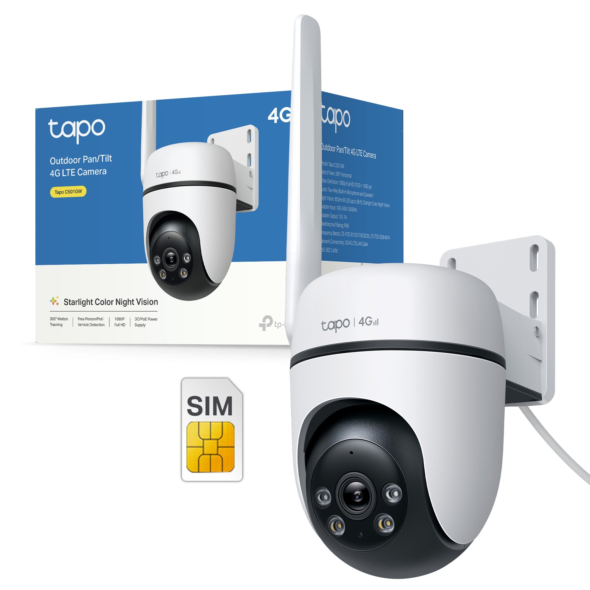 Tapo C501GW Telecamera 4G LTE da Esterno con Slot SIM 1080P, 360° Visuale, Alimentato da DC o PoE, ⚠️Non a batteria