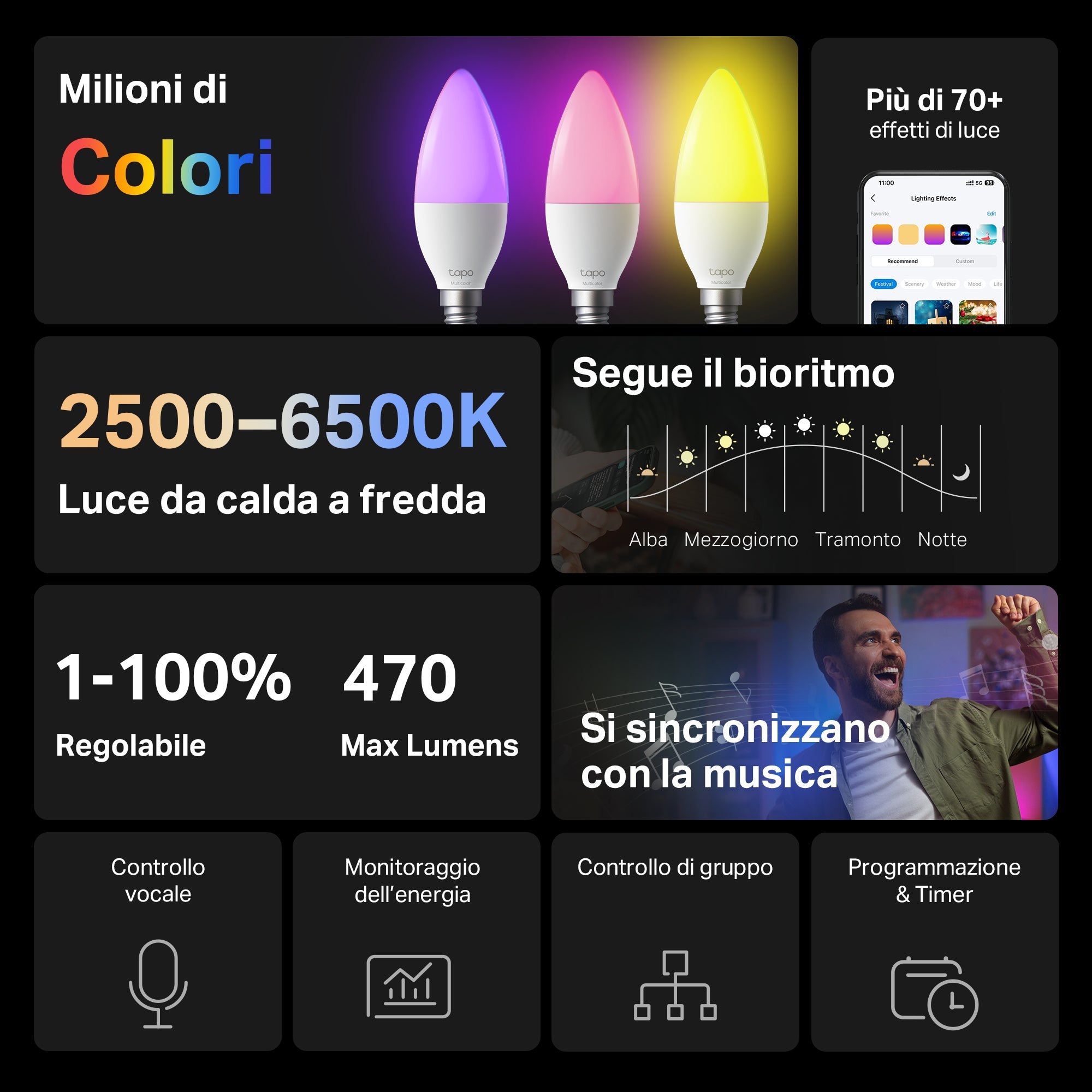 Tapo L430C Lampadina Smart Wi-Fi E14, Multicolore e Dimmerabile, Controllo Vocale con Alexa/Google TP-Link Showroom viveresmart.store & augmentedrealityoffers.com - P. IVA 02867250694 - DI PENTA ALESSIO - VIALE NETTUNO 167, 66023, FRANCAVILLA AL MARE (CH) - REA CH-438573