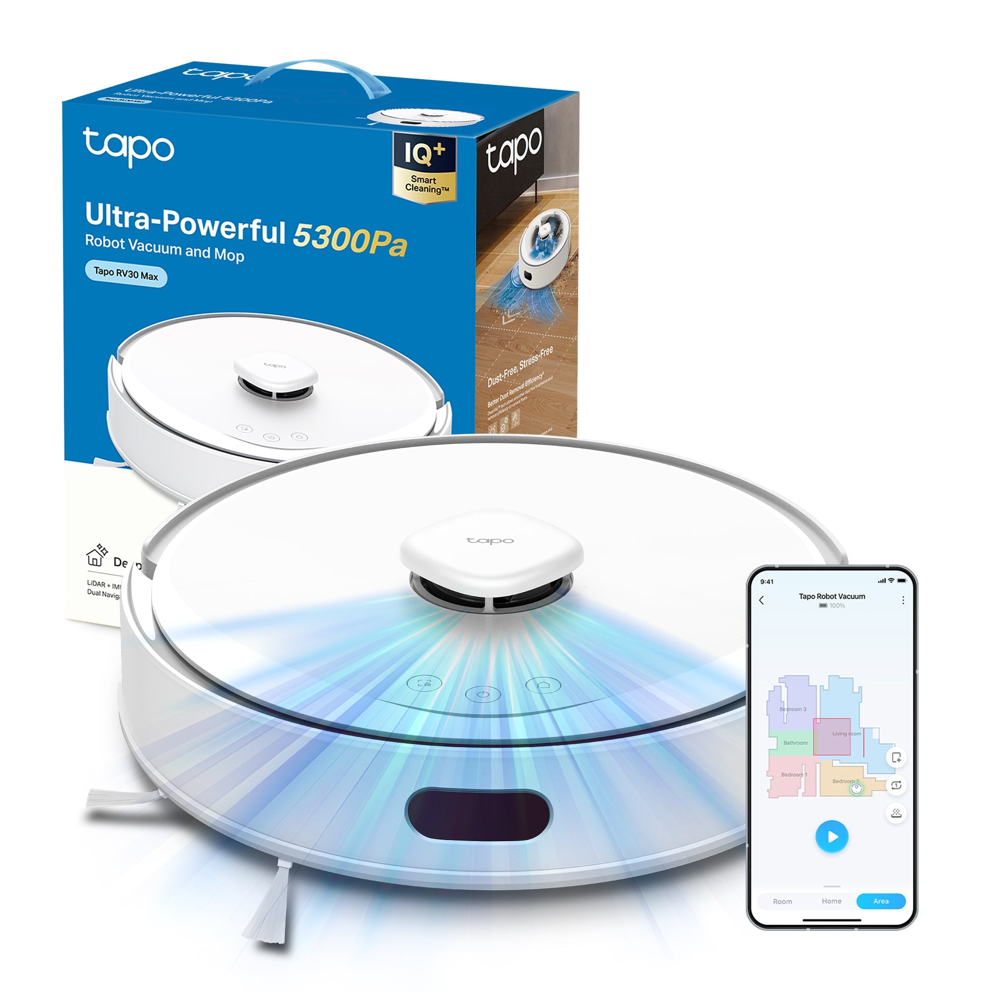 Tapo RV30 Max White Robot Aspirapolvere, Doppia Navigazione LiDAR+IMU, ⚠️Offerta Prime Una Videocamera In Omaggio