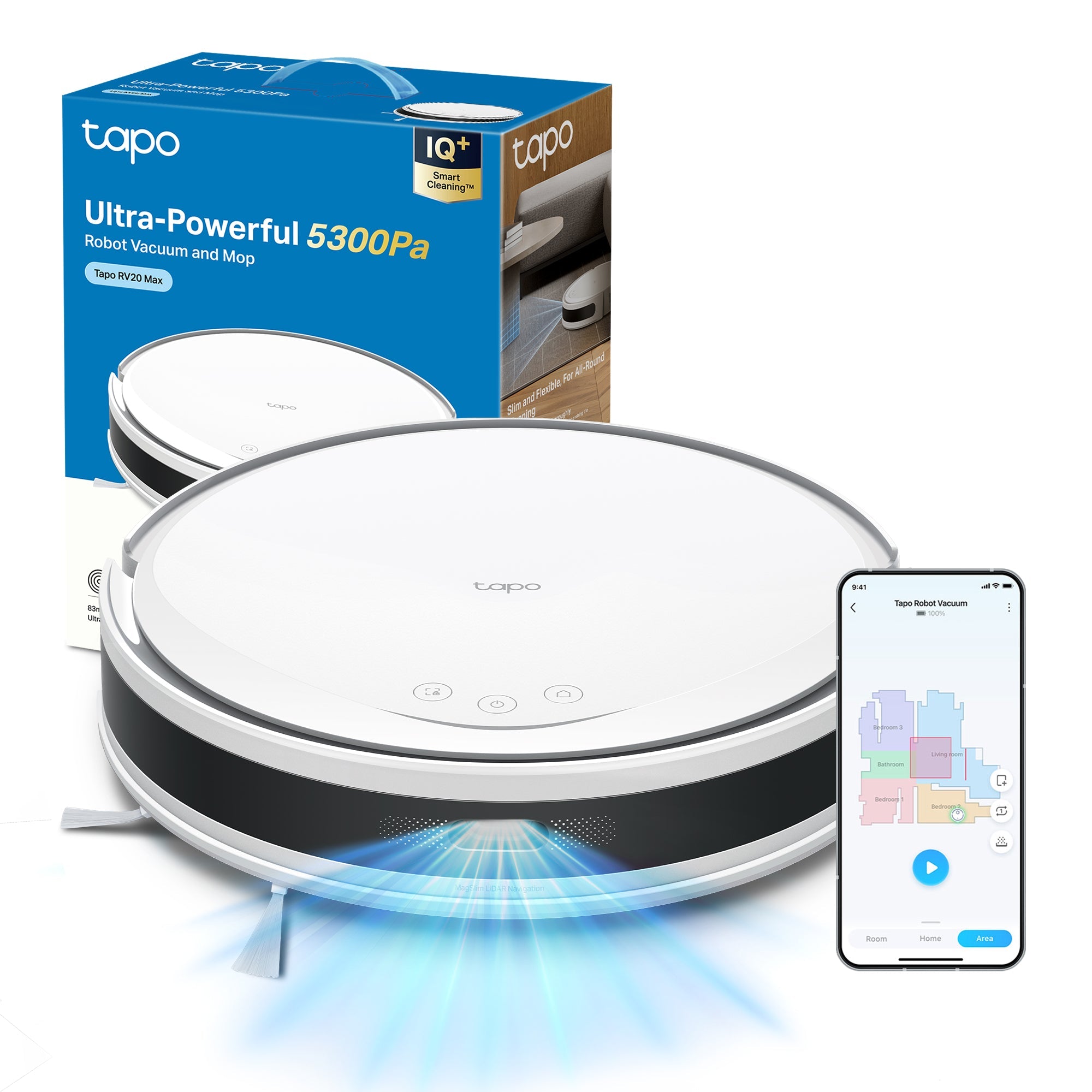 Tapo RV20 Max White Robot Aspirapolvere, Navigazione LiDAR MagSlim, ⚠️Offerta Prime Una Videocamera In Omaggio