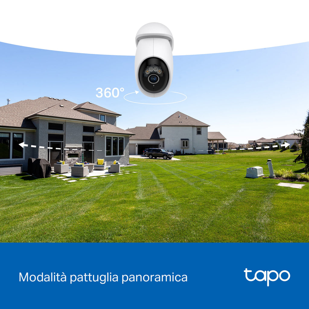 Tapo C560WS Telecamera Wi-Fi Esterno 4K 8MP, 360° Visuale, Visione Notturna a Colori Starlight, Wi-Fi/Ethernet, 2pz, ⚠️Non a batteria