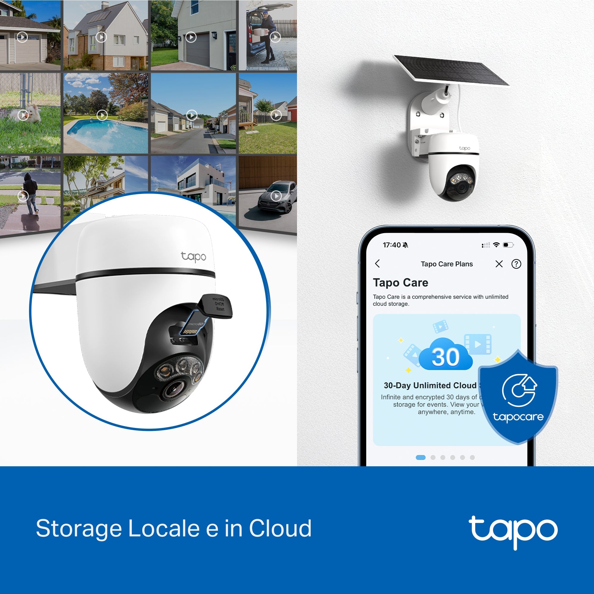 Tapo C610 KIT Telecamera WiFi Esterno 2K 3MP Senza Fili con Pannello Solare, 360° PTZ, Batteria 6700mAh, 2pz