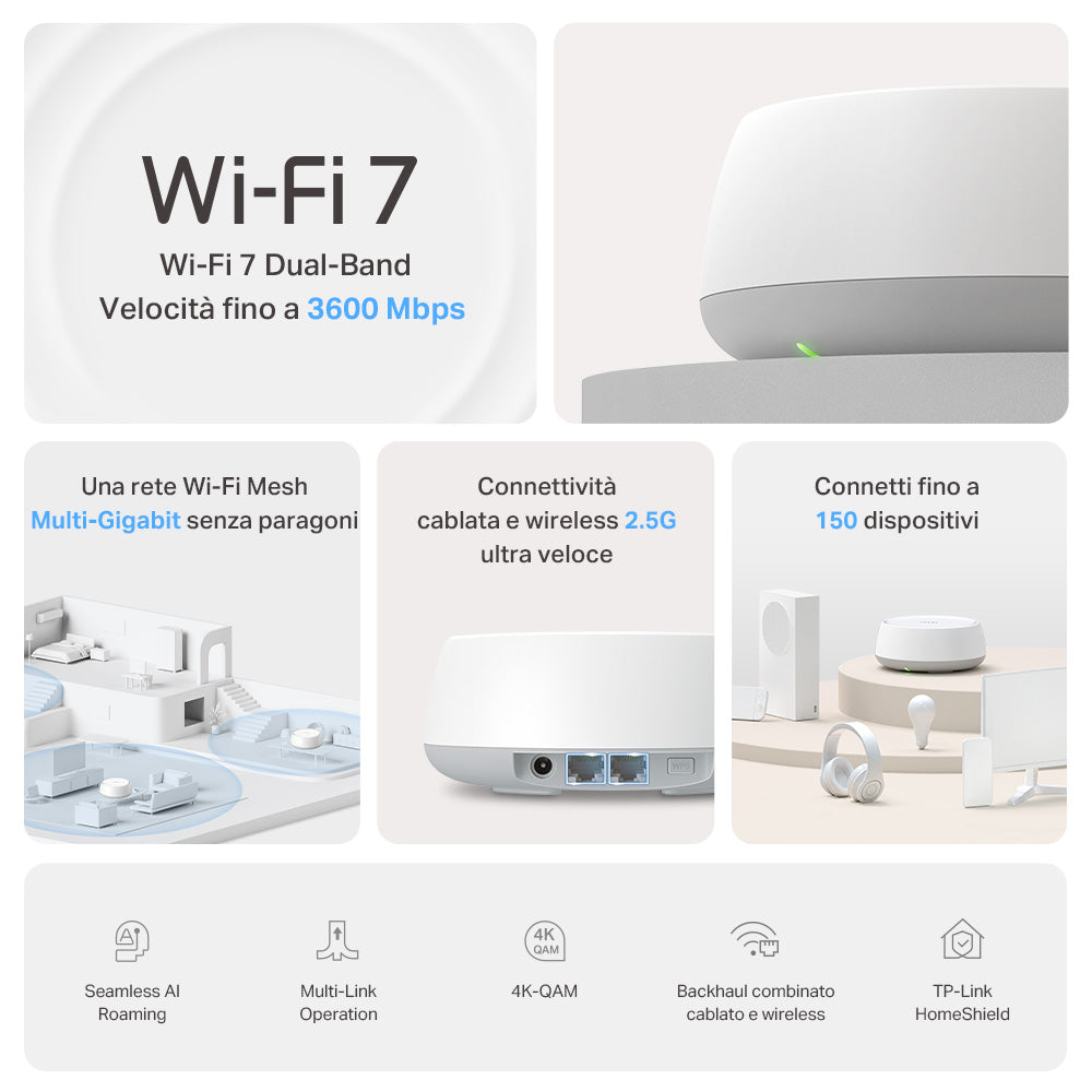 Deco BE25 Sistema Mesh Wi-Fi 7 BE3600Mbps 2 Porte 2.5Gbps, 3pz