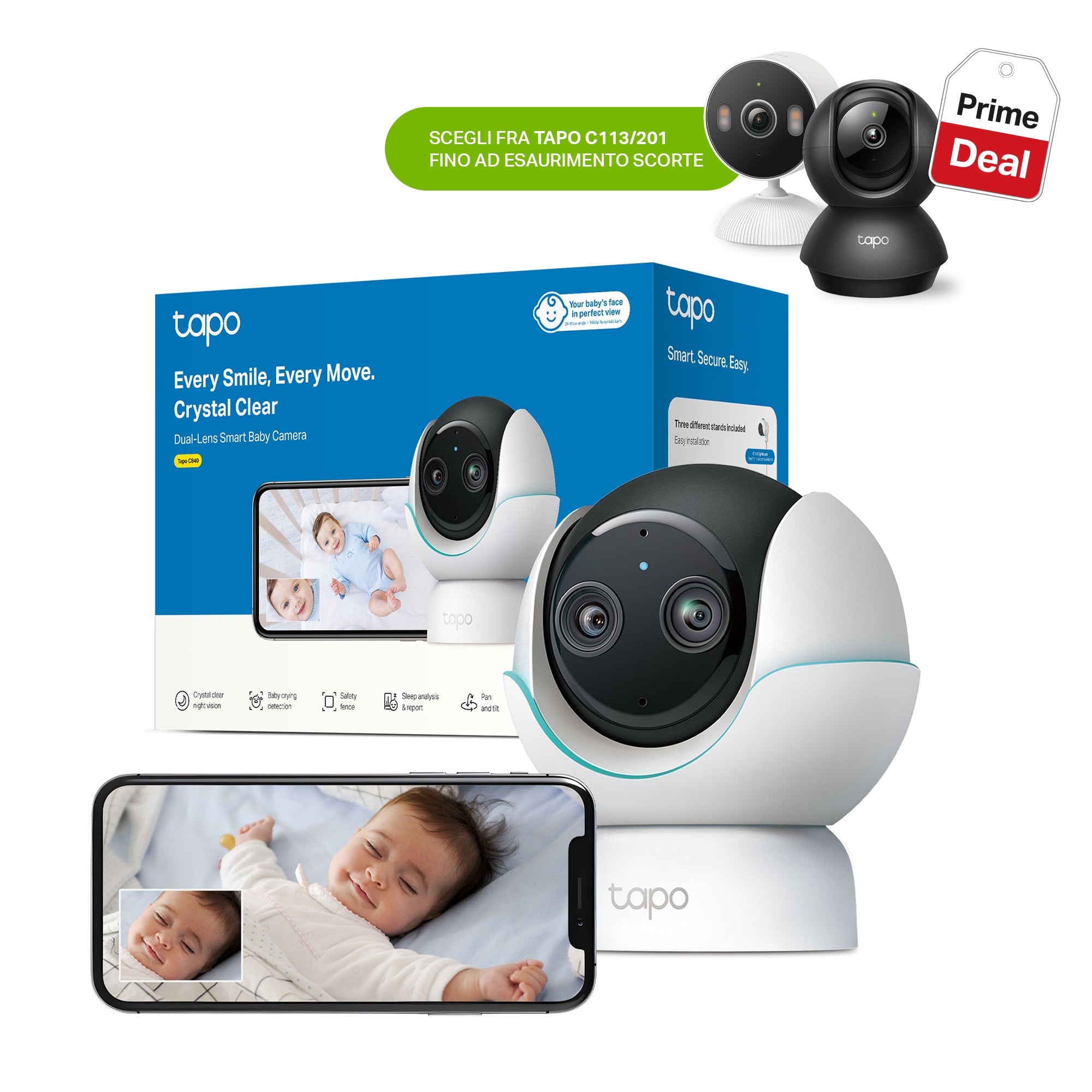 Tapo C840 Baby Monitor, Telecamera Wi-Fi Interno 4MP+2MP Doppia Lente, Visione Notturna e Allarme Urlo