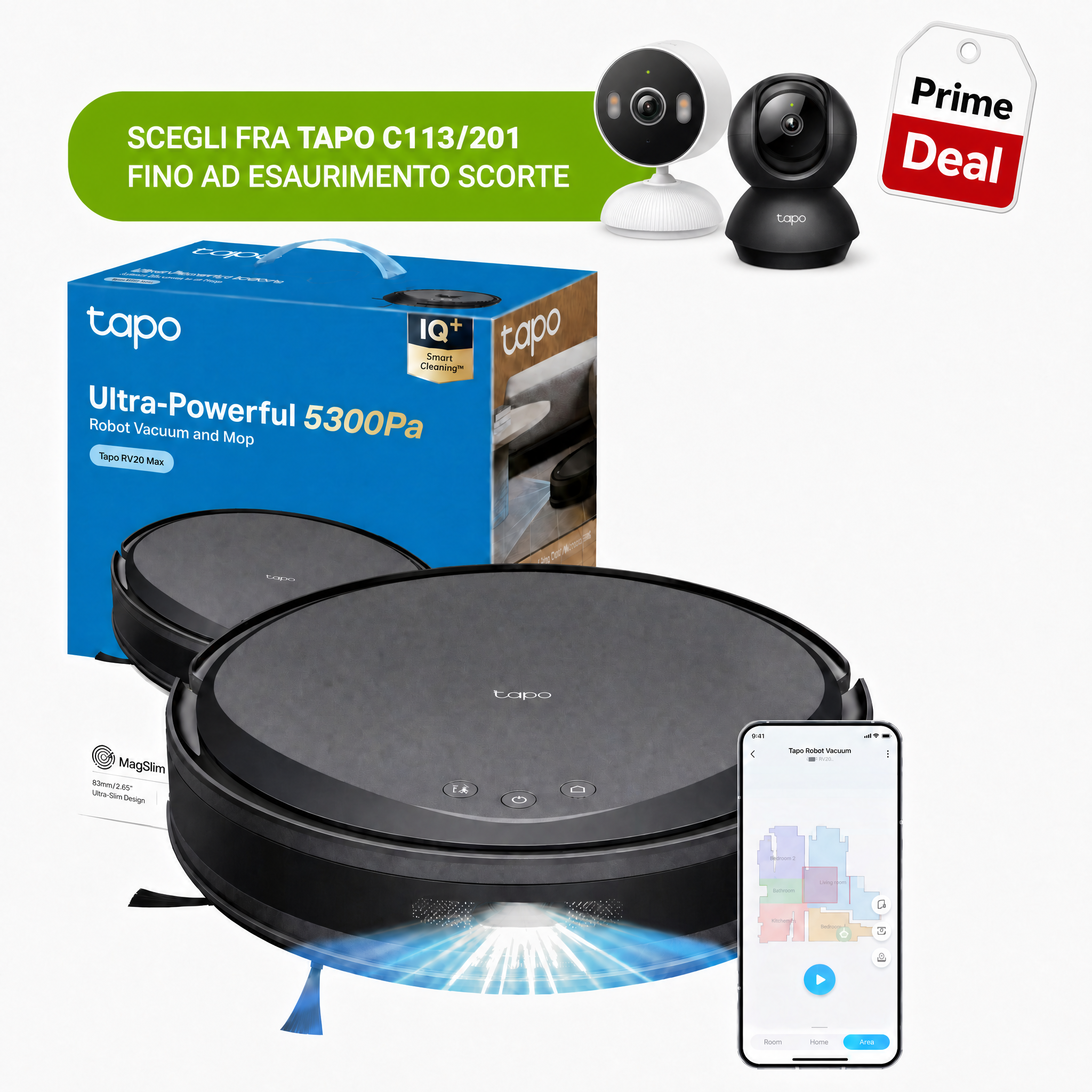 Tapo RV20 Max Robot Aspirapolvere, Navigazione LiDAR MagSlim, ⚠️Offerta Prime Una Videocamera In Omaggio