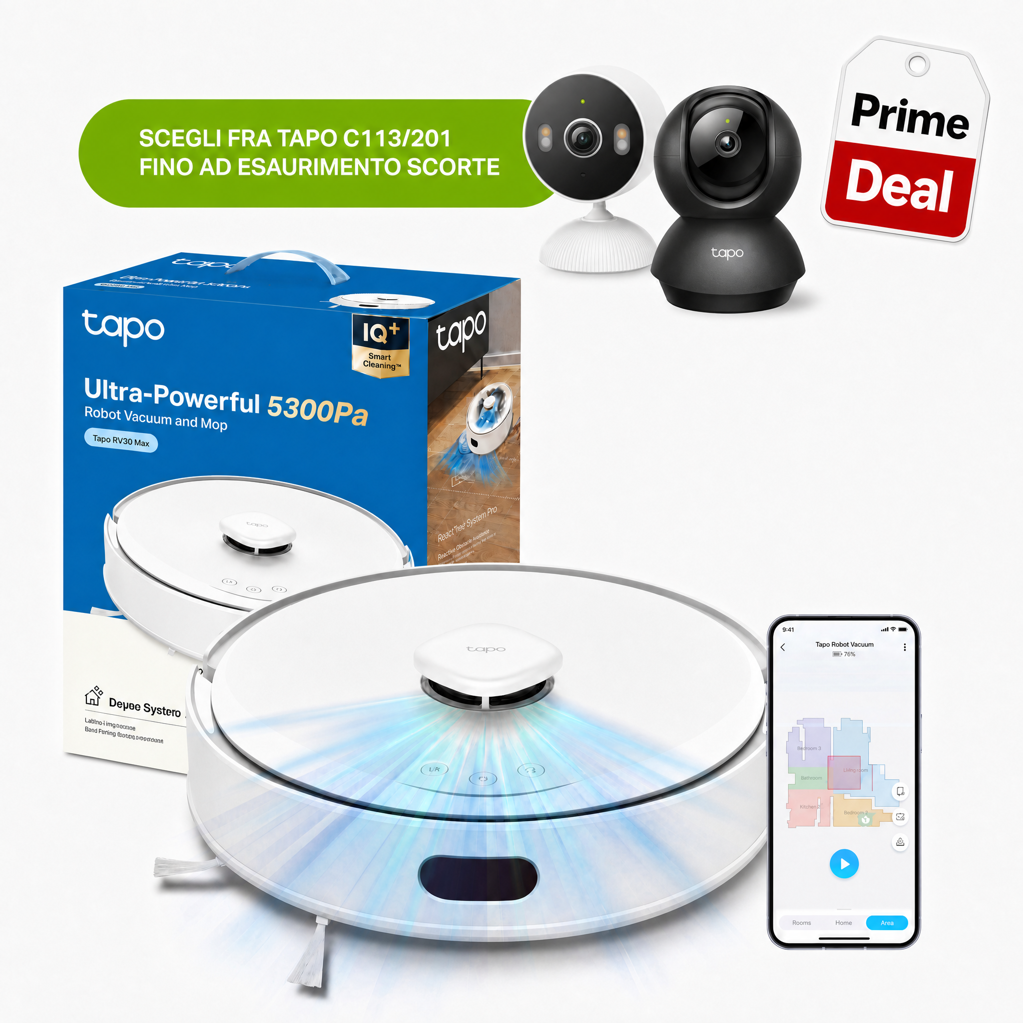 Tapo RV30 Max White Robot Aspirapolvere, Doppia Navigazione LiDAR+IMU, ⚠️Offerta Prime Una Videocamera In Omaggio