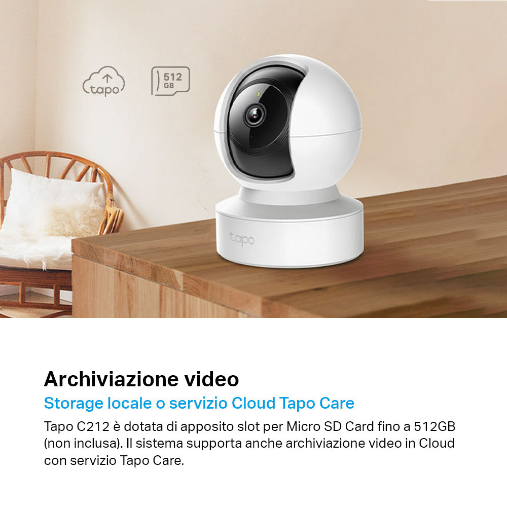 Tapo C212 Telecamera Wi-Fi Interno 2K 3MP, 360° Visuale, Porta Ethernet TP-Link Showroom viveresmart.store & augmentedrealityoffers.com - P. IVA 02867250694 - DI PENTA ALESSIO - VIALE NETTUNO 167, 66023, FRANCAVILLA AL MARE (CH) - REA CH-438573