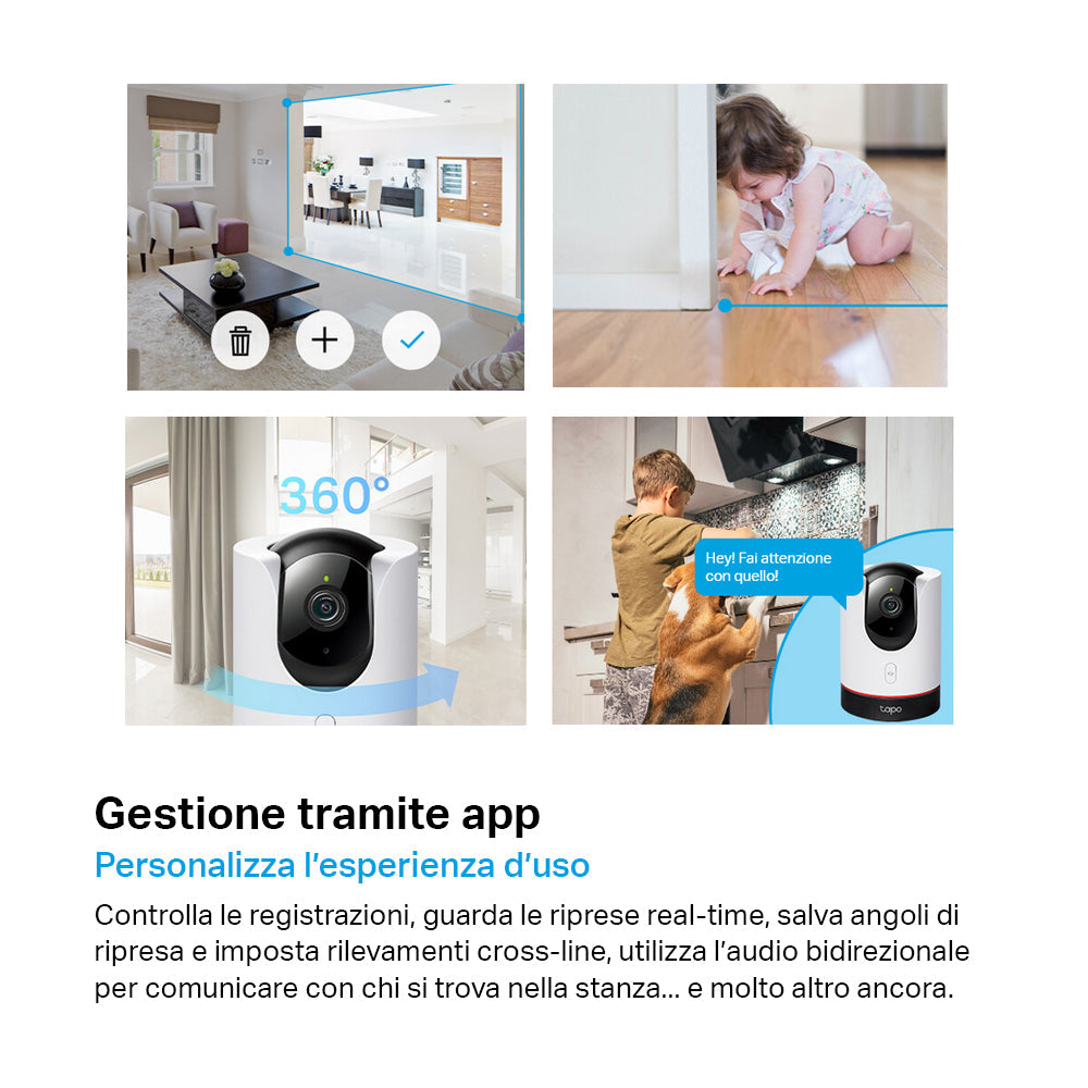 Tapo C225 Telecamera Wi-Fi Interno 2K 4MP, 360° Visuale, Rilevazione e Notifiche Smart AI TP-Link Showroom viveresmart.store & augmentedrealityoffers.com - P. IVA 02867250694 - DI PENTA ALESSIO - VIALE NETTUNO 167, 66023, FRANCAVILLA AL MARE (CH) - REA CH-438573