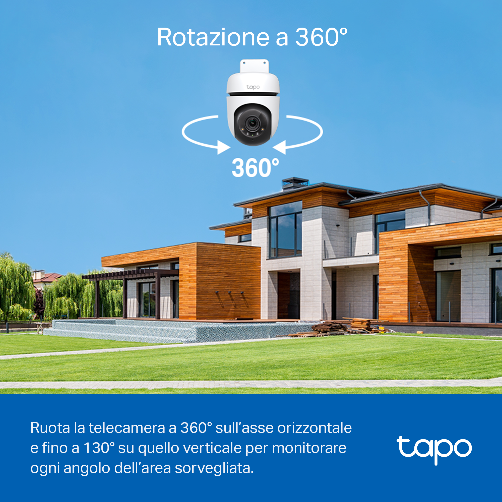 Tapo C510W Telecamera Wi-Fi Esterno 2K 3MP, 360° Visuale, Visione Notturna a Colori, 2pz, ⚠️Non a batteria