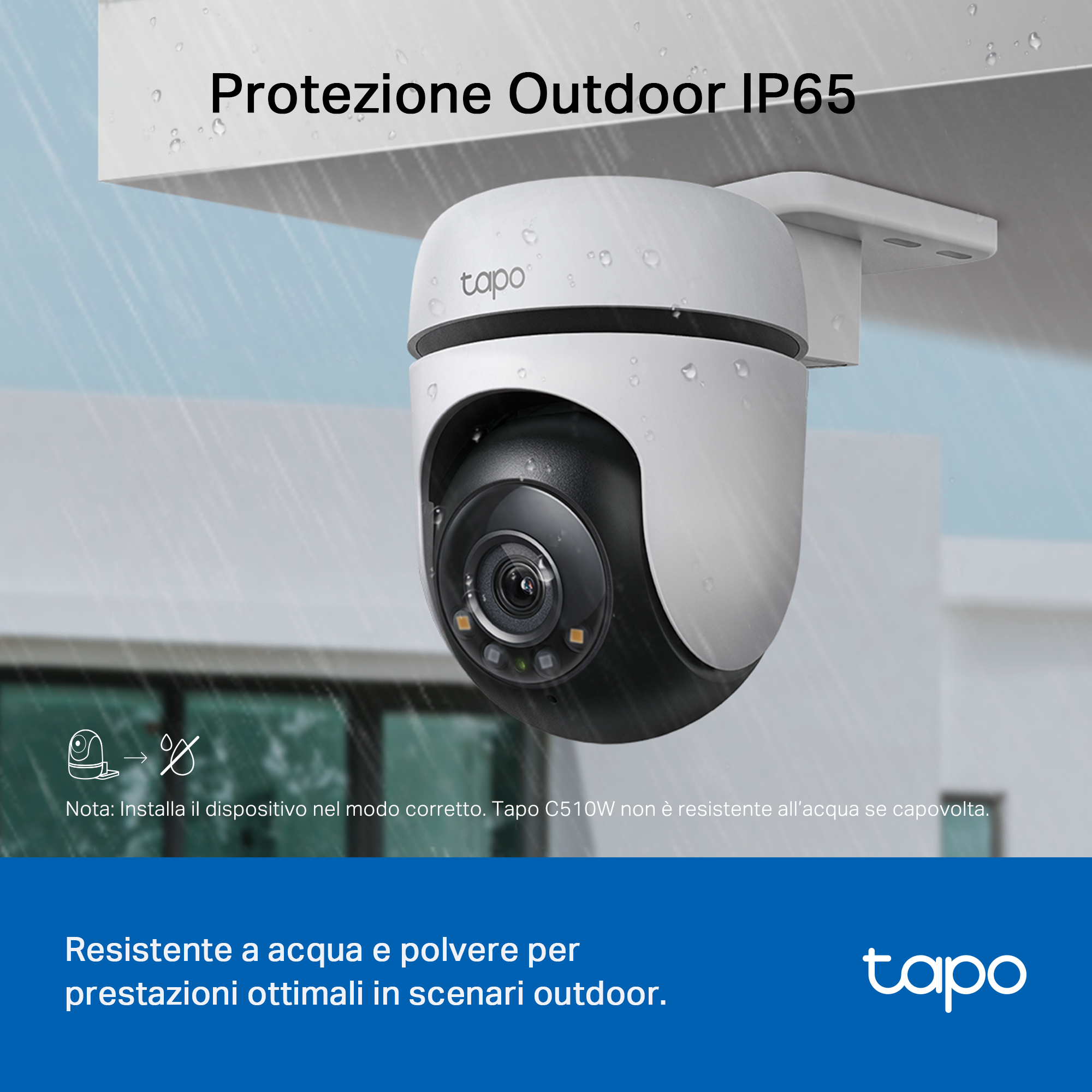 Tapo C510W Telecamera Wi-Fi Esterno 2K 3MP, 360° Visuale, Visione Notturna a Colori, 2pz, ⚠️Non a batteria