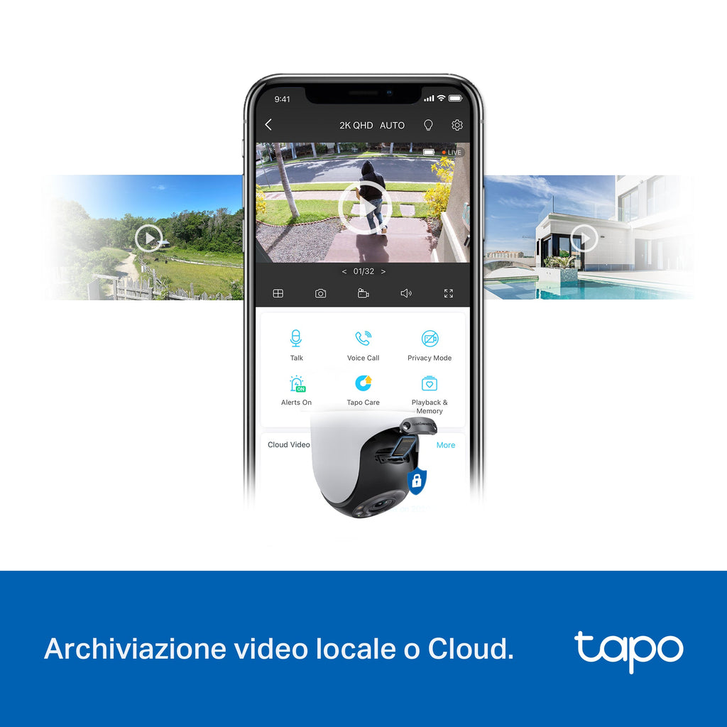 Tapo C520WS Telecamera Wi-Fi Esterno 2K 4MP, 360° Visuale, Visione Notturna a Colori Starlight, Wi-Fi/Ethernet, 2pz, ⚠️Non a batteria