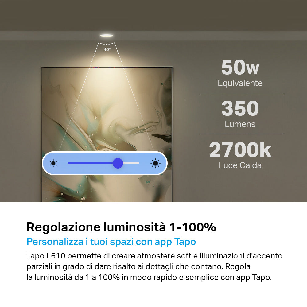 Tapo L610 Faretto LED Smart Wi-Fi Dimmerabile GU10, Controllo Vocale con Alexa, 4pz TP-Link Showroom viveresmart.store & augmentedrealityoffers.com - P. IVA 02867250694 - DI PENTA ALESSIO - VIALE NETTUNO 167, 66023, FRANCAVILLA AL MARE (CH) - REA CH-438573