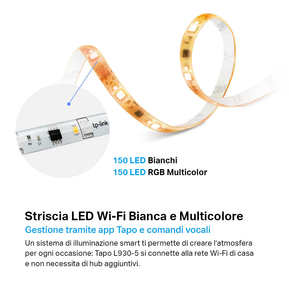 Tapo L930-5 Striscia LED Smart Wi-Fi Multicolore 5m, Extra-Luminosa, Zone Colore, Rivestimento Esterno, Controllo Vocale con Alexa
