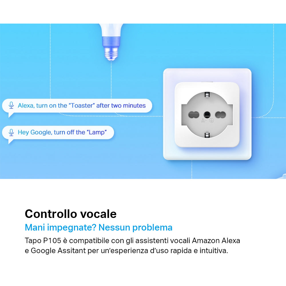 Tapo P105 Presa Smart Wi-Fi Italiana Tipo C-F-L 10A, Controllo Vocale con Alexa, 2pz
