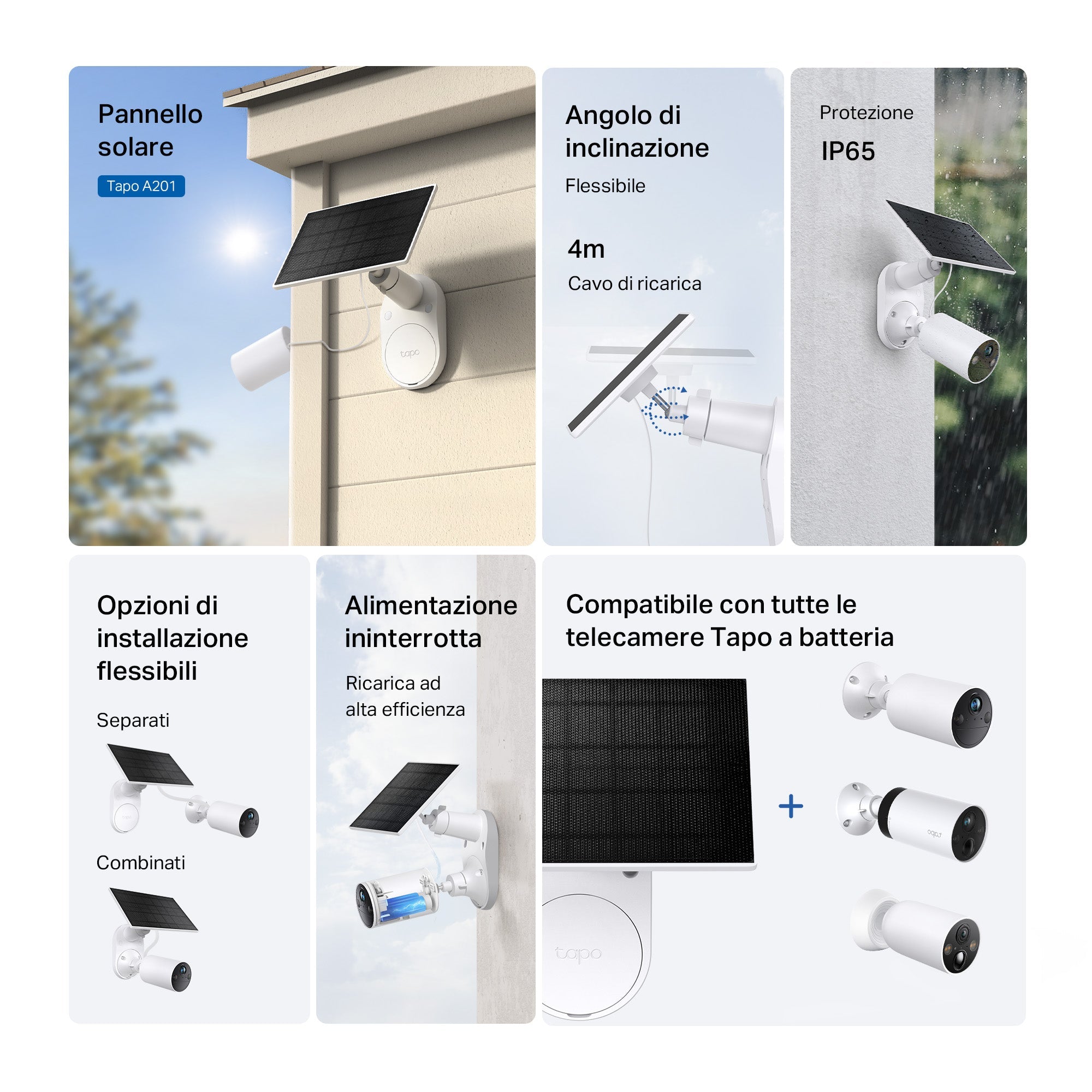 Tapo A201 Pannello Solare per Telecamere Smart a Batteria 2.5W, Supporta tutte le Tapo Telecamera Batteria e Videocampanelli