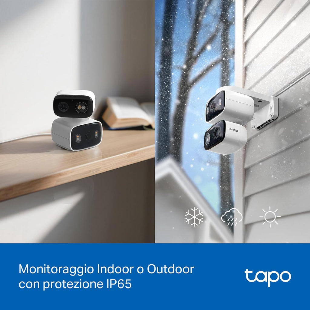 Tapo C246D Telecamera Wi-Fi Esterno/Interno Doppio Obbiettivo 3MP+3MP, 360° Visuale, Visione Notturna a Colori, ⚠️Non a batteria