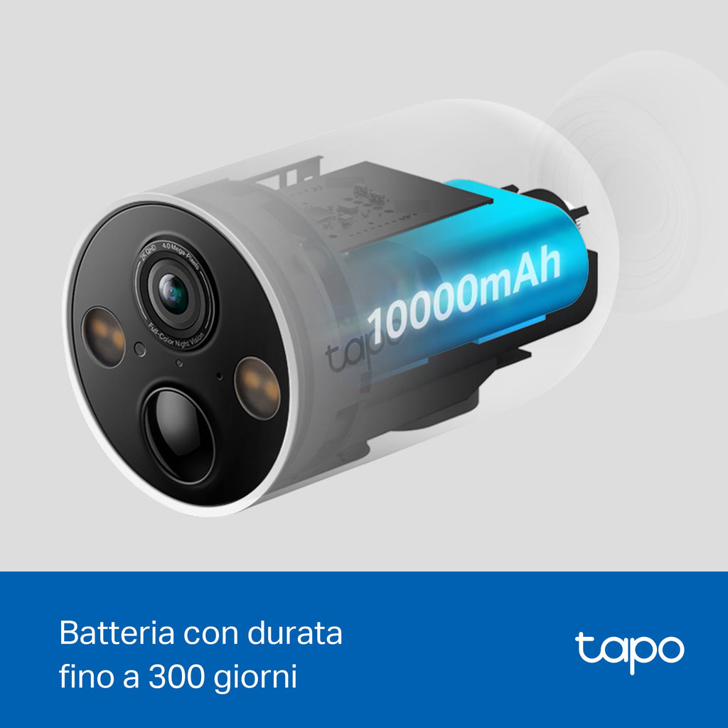 Tapo C425 Telecamera Wi-Fi Esterno a Batteria 2K 4MP, Visione Notturna a Colori, Base Magnetica, 2pz