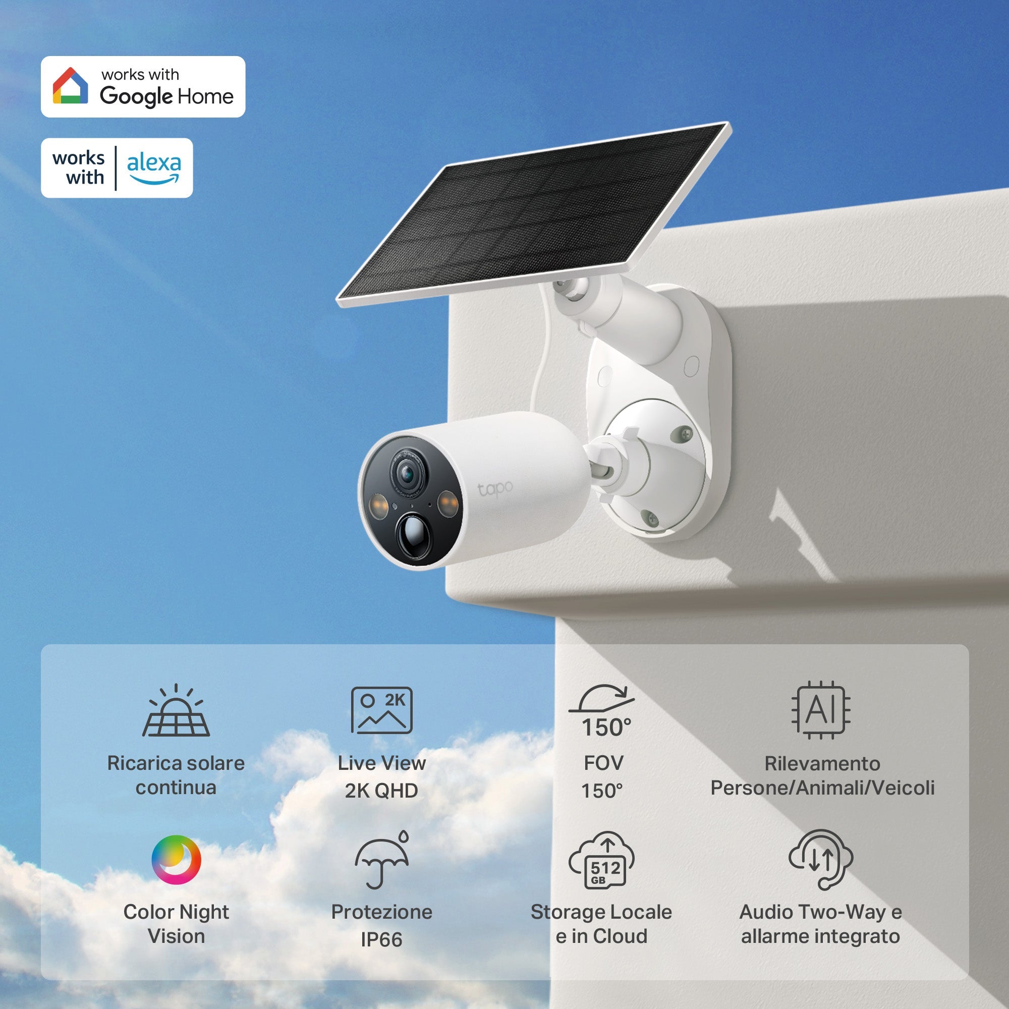 Tapo C425 KIT Telecamera Wi-Fi Esterno a Batteria 2K 4MP con Pannello Solare, Visione Notturna a Colori