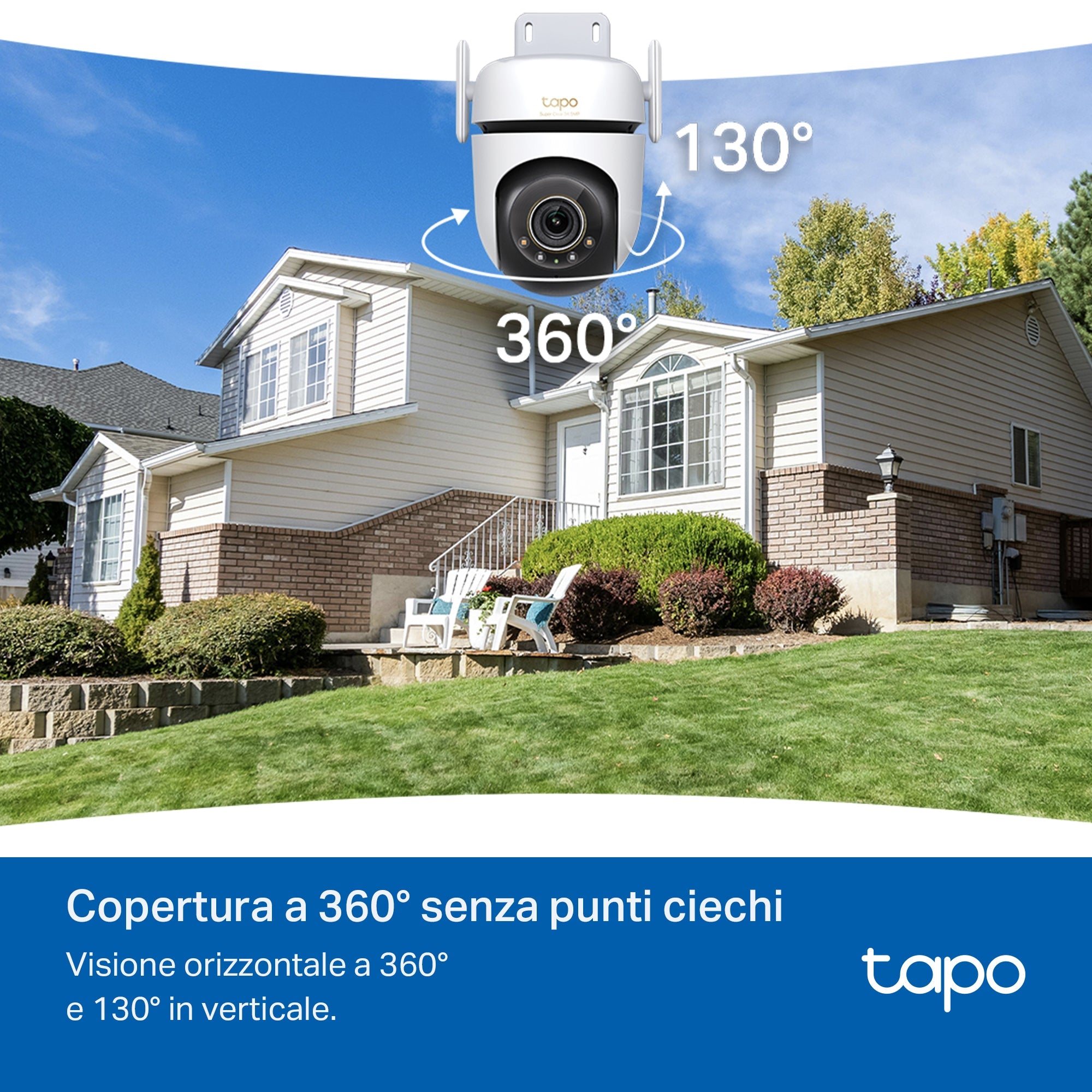 Tapo C530WS Telecamera Wi-Fi Esterno, 3K 5MP, 360° Visuale, Visione Notturna a Colori Starlight, Wi-Fi/Ethernet, 2pz, ⚠️Non a batteria