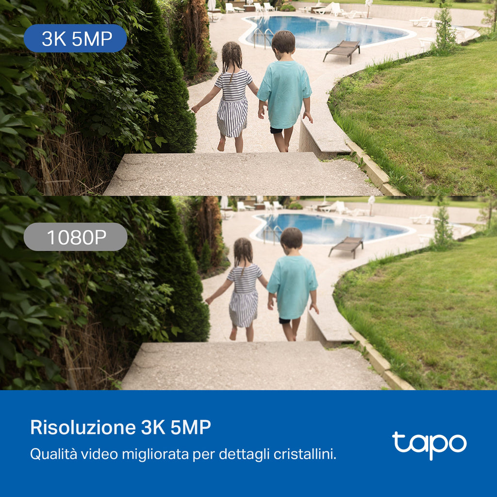 Tapo C530WS Telecamera Wi-Fi Esterno, 3K 5MP, 360° Visuale, Visione Notturna a Colori Starlight, Wi-Fi/Ethernet, 2pz, ⚠️Non a batteria