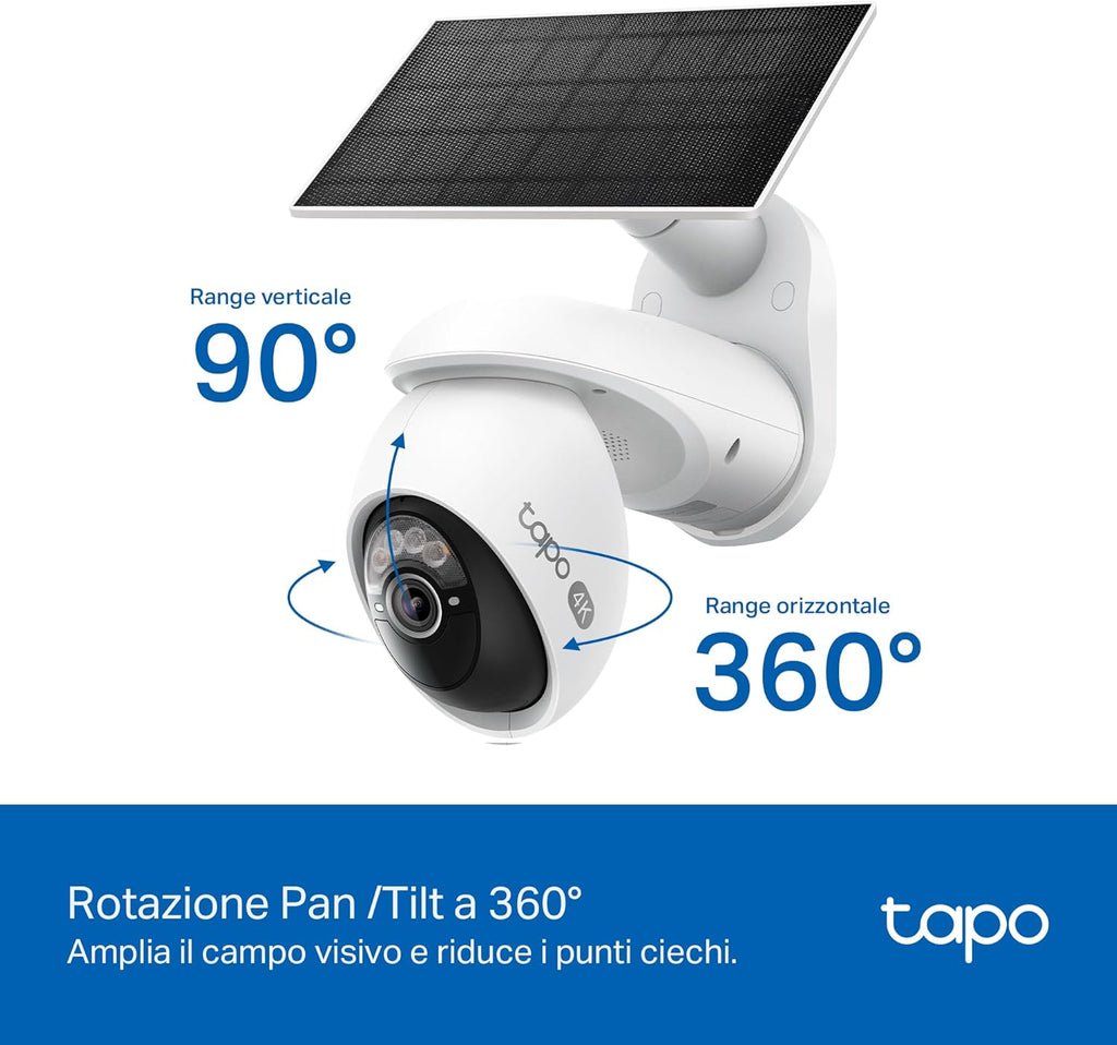 Tapo C660 KIT Telecamera Wi-Fi Esterno 4K 8MP a Batteria, 360° PTZ, Visione Notturna a Colori Starlight, Batteria 10000mAh TP-Link Showroom viveresmart.store & augmentedrealityoffers.com - P. IVA 02867250694 - DI PENTA ALESSIO - VIALE NETTUNO 167, 66023, FRANCAVILLA AL MARE (CH) - REA CH-438573