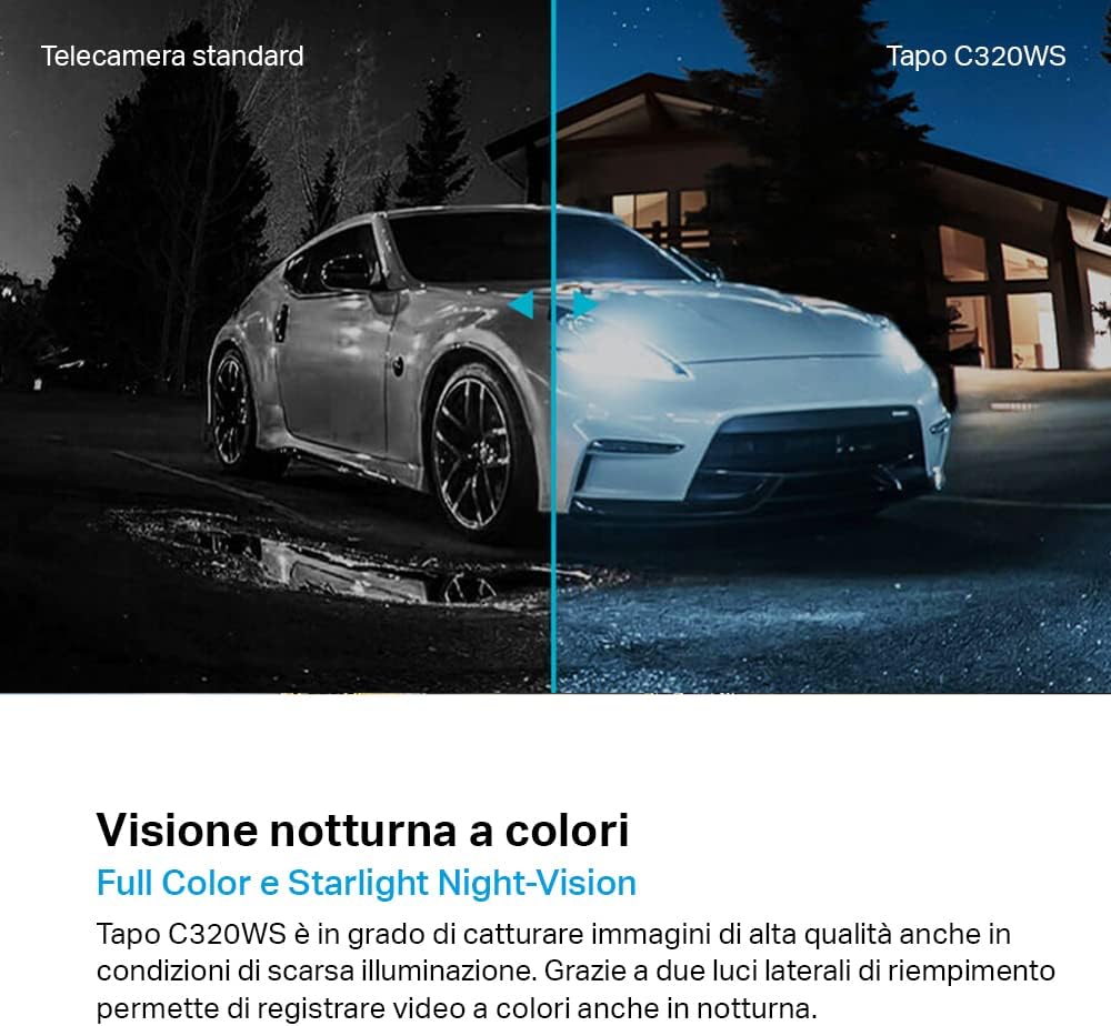 Tapo C320WS Telecamera Wi-Fi Esterno 2K 4MP, Visione Notturna a Colori, Wi-Fi/Ethernet, ⚠️Non a batteria