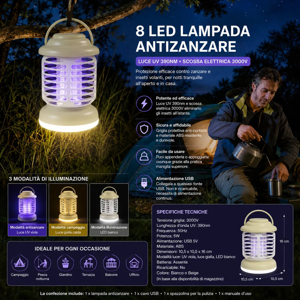 Lampada Antizanzare UV 390nm con Scossa Elettrica 3000V