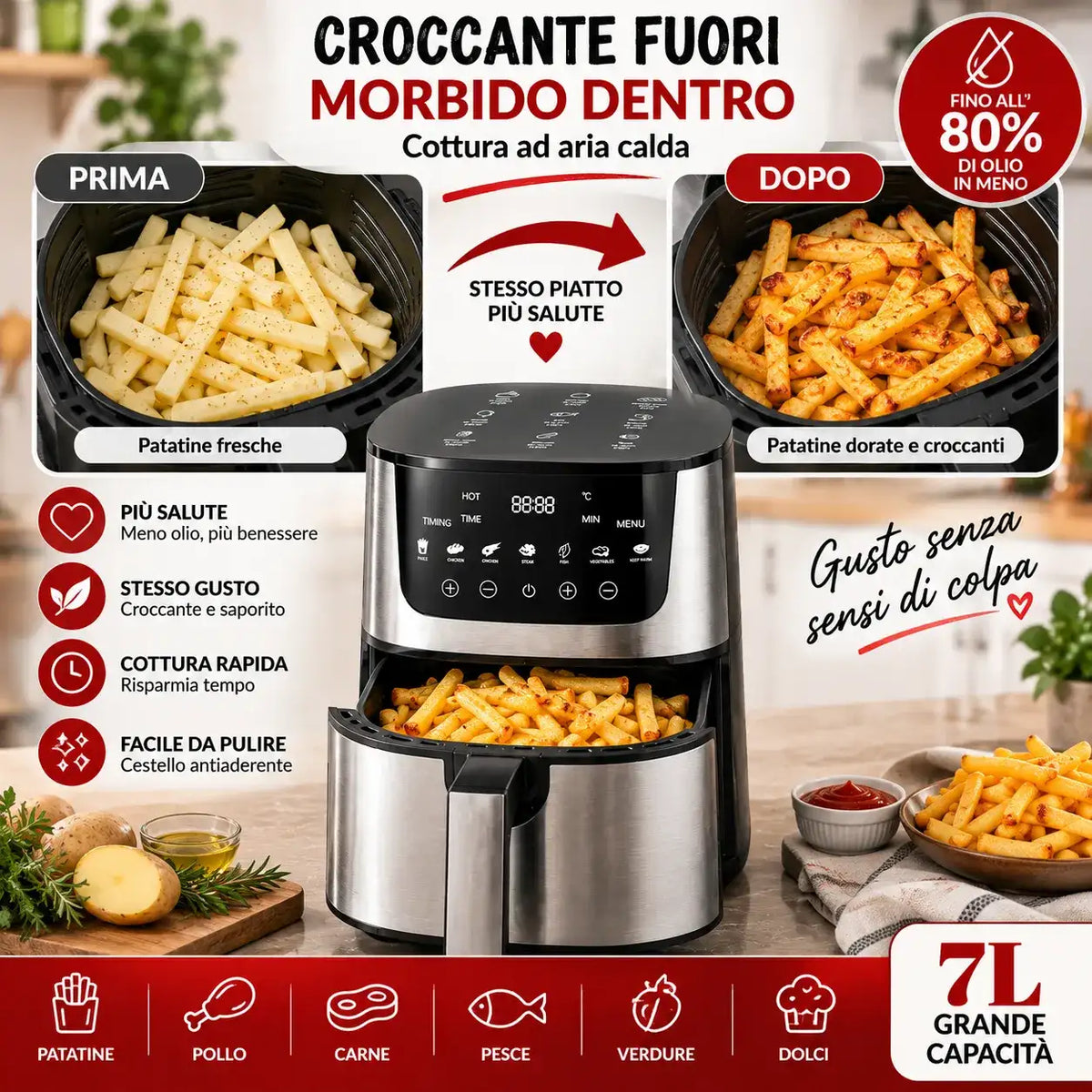 Friggitrice ad Aria Digitale 7L - MercatoneSmart.it