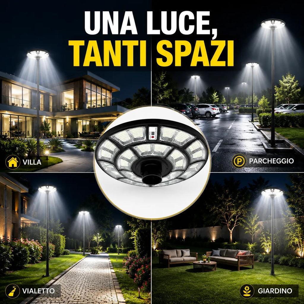 Lampione Solare Stradale a LED 2000W con Telecomando - Design UFO e Pannello Solare Integrato