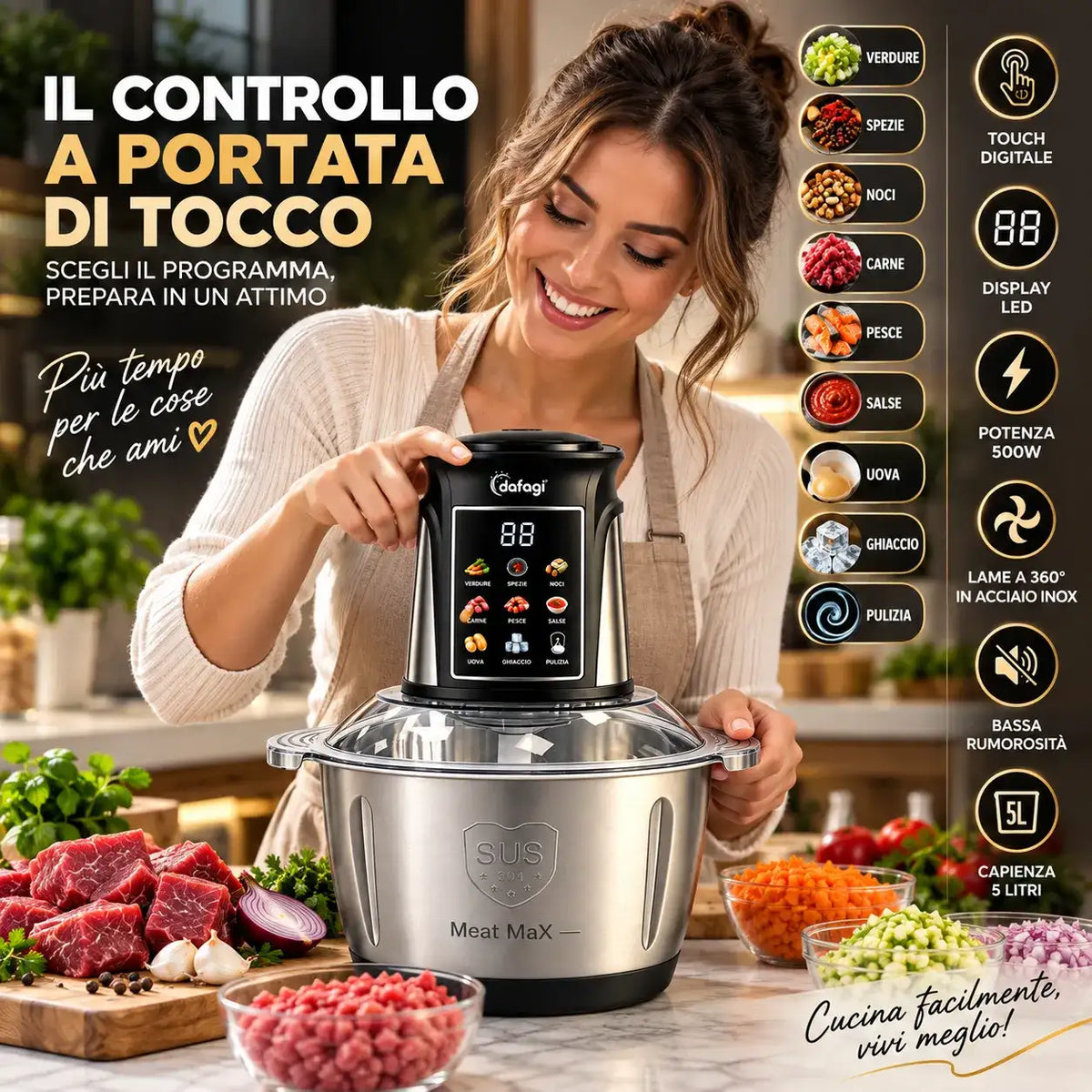 Tritatutto DAFAGI 5L 500W Touch - Mercatone Smart