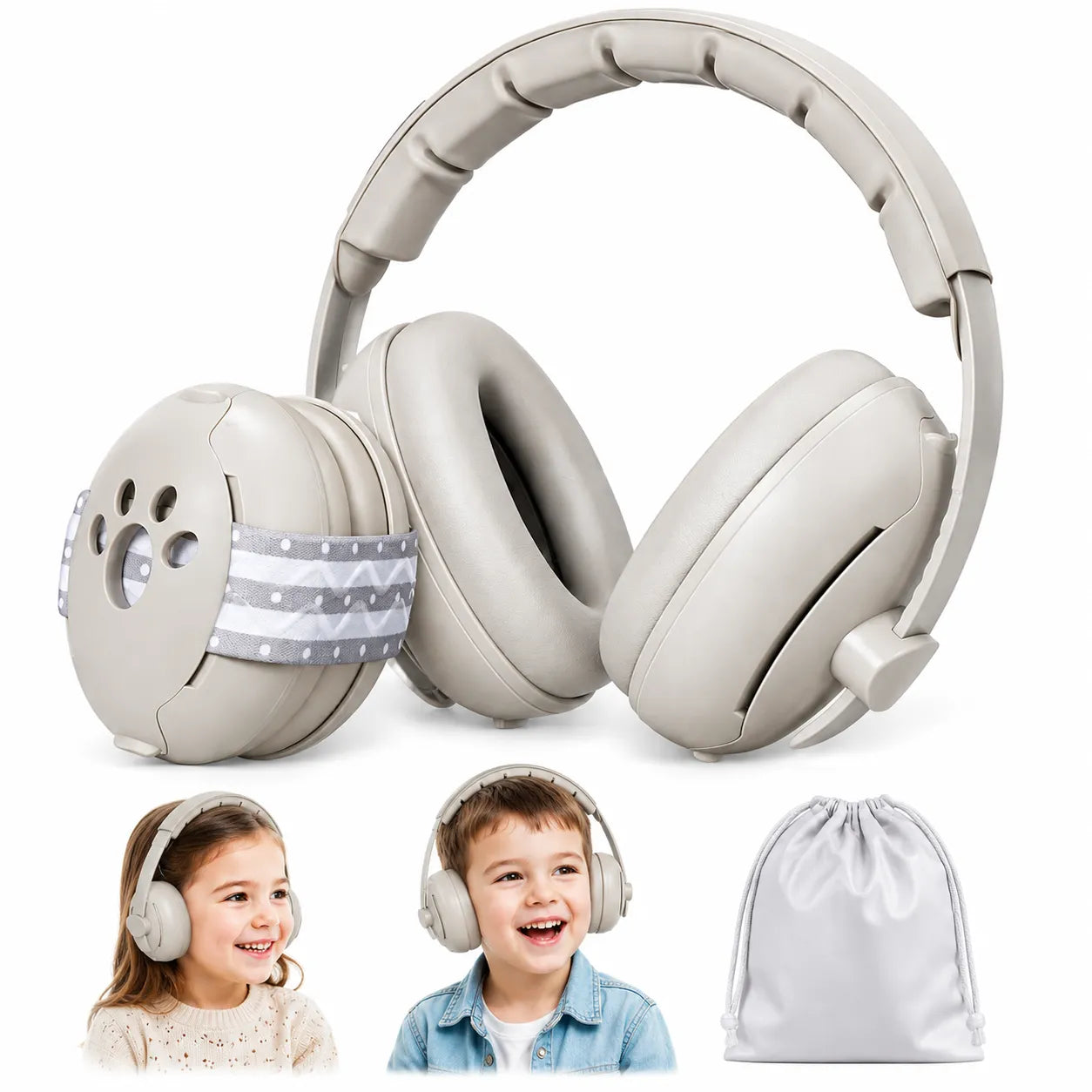 Cuffie Antirumore per Bambini 0-8 Anni con Fascia Elastica Regolabile – Protezione Udito 25dB, Pieghevoli con Custodia