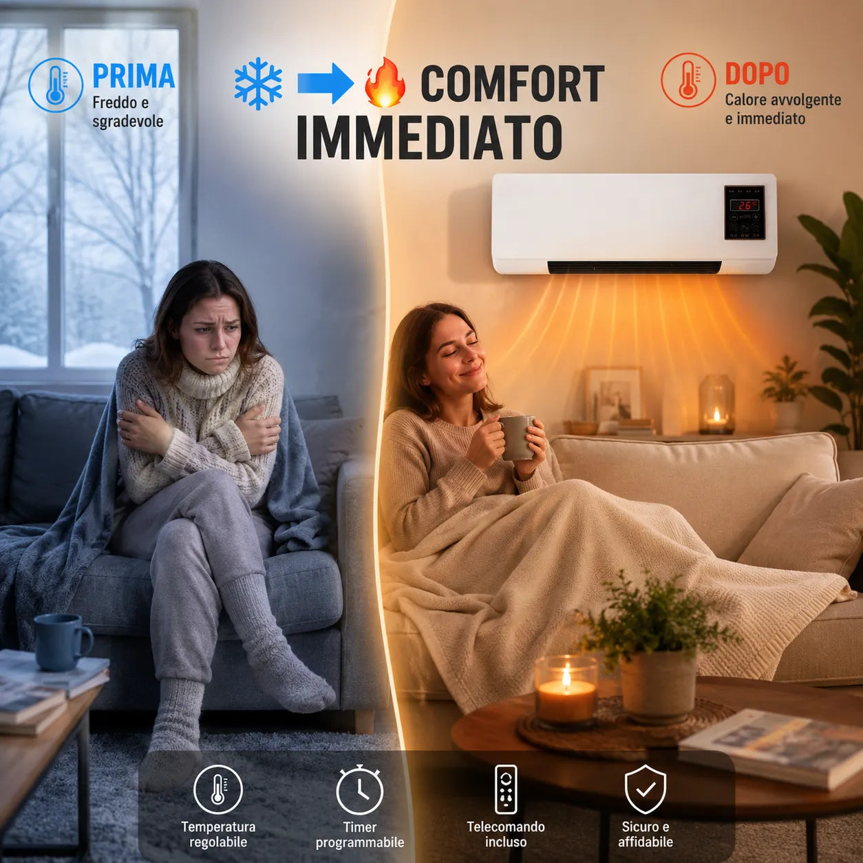 Mini Ventilatore d'Aria A Parete Condizionatore d'Aria Silenzioso riscaldante
