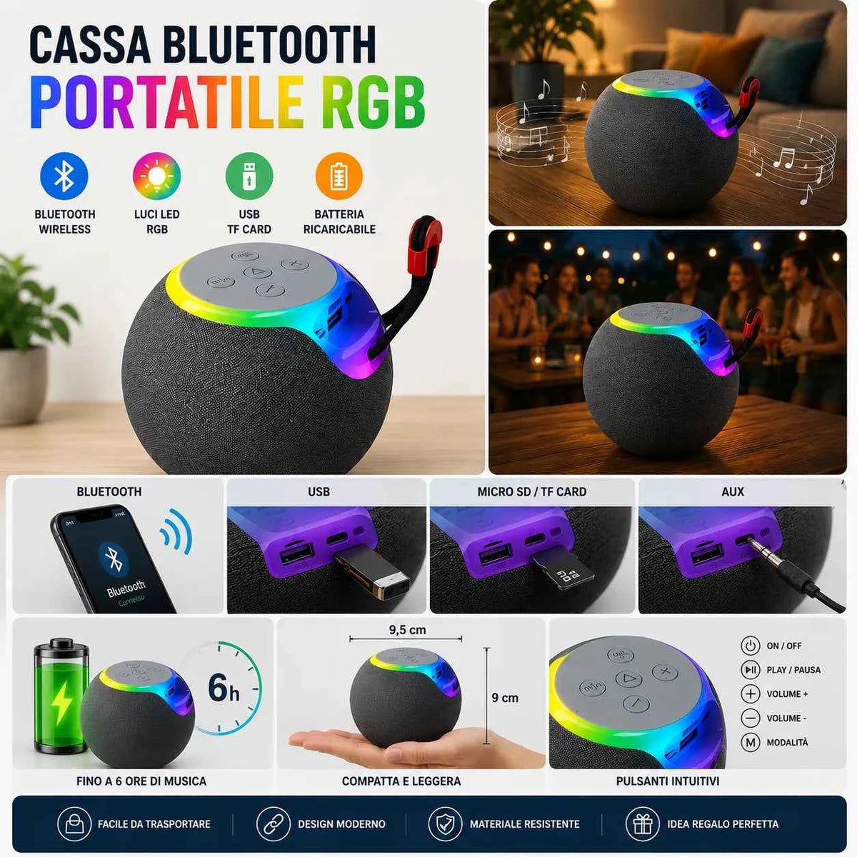 Cassa Bluetooth RGB JK-1267 - MercatoneSmart.it