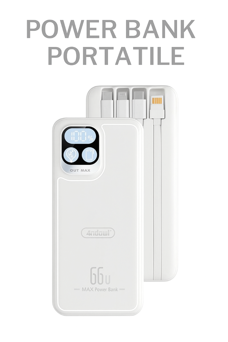Power Bank Portatile Andowl 15000mAh 66W – Bianco o Nero