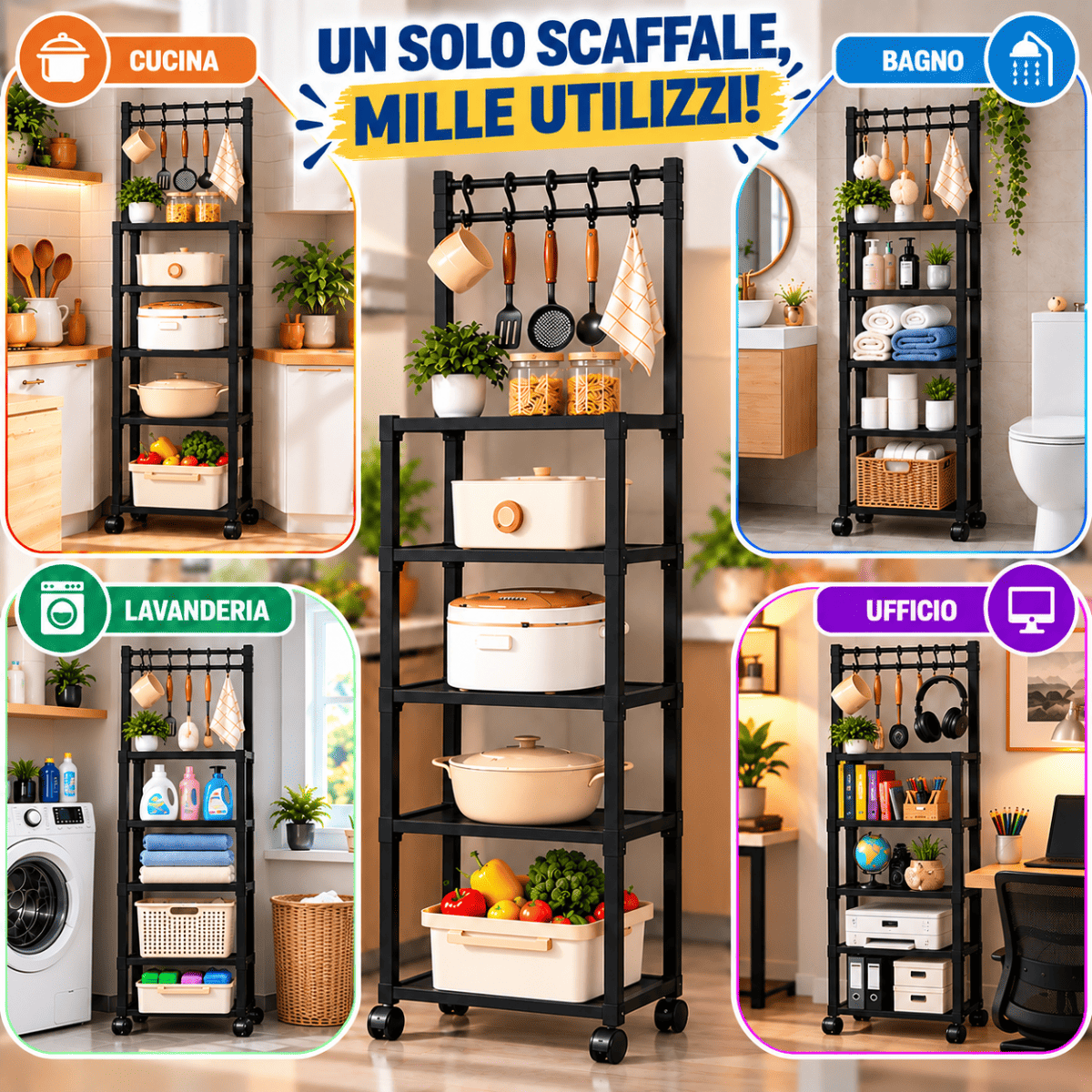 Scaffale Salvaspazio 5 Ripiani (nero)