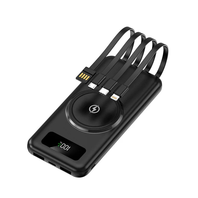Power Bank wireless con grande capacità di 20000 mAh, alimentatore mobile con cavo integrato a ricarica rapida