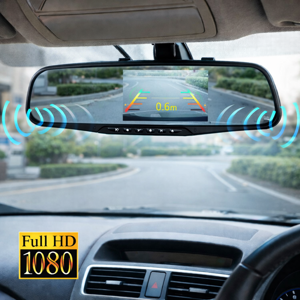 Telecamera per Auto Specchietto Retrovisore 4.3” Full HD 1080P – Dash Cam con Doppia Lente, Visione Notturna