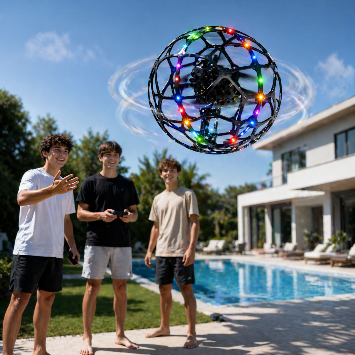 Drone S34 Football con LED Multicolor – Mini Drone a Sfera Anticollisione con Telecomando, Acrobazie 360°, Facile da Usare per Bambini e Principianti