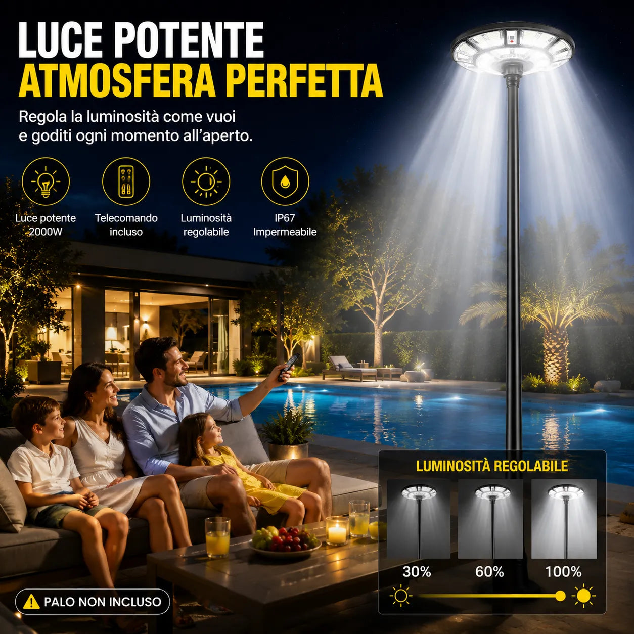 Lampione Solare Stradale a LED 2000W con Telecomando - Design UFO e Pannello Solare Integrato