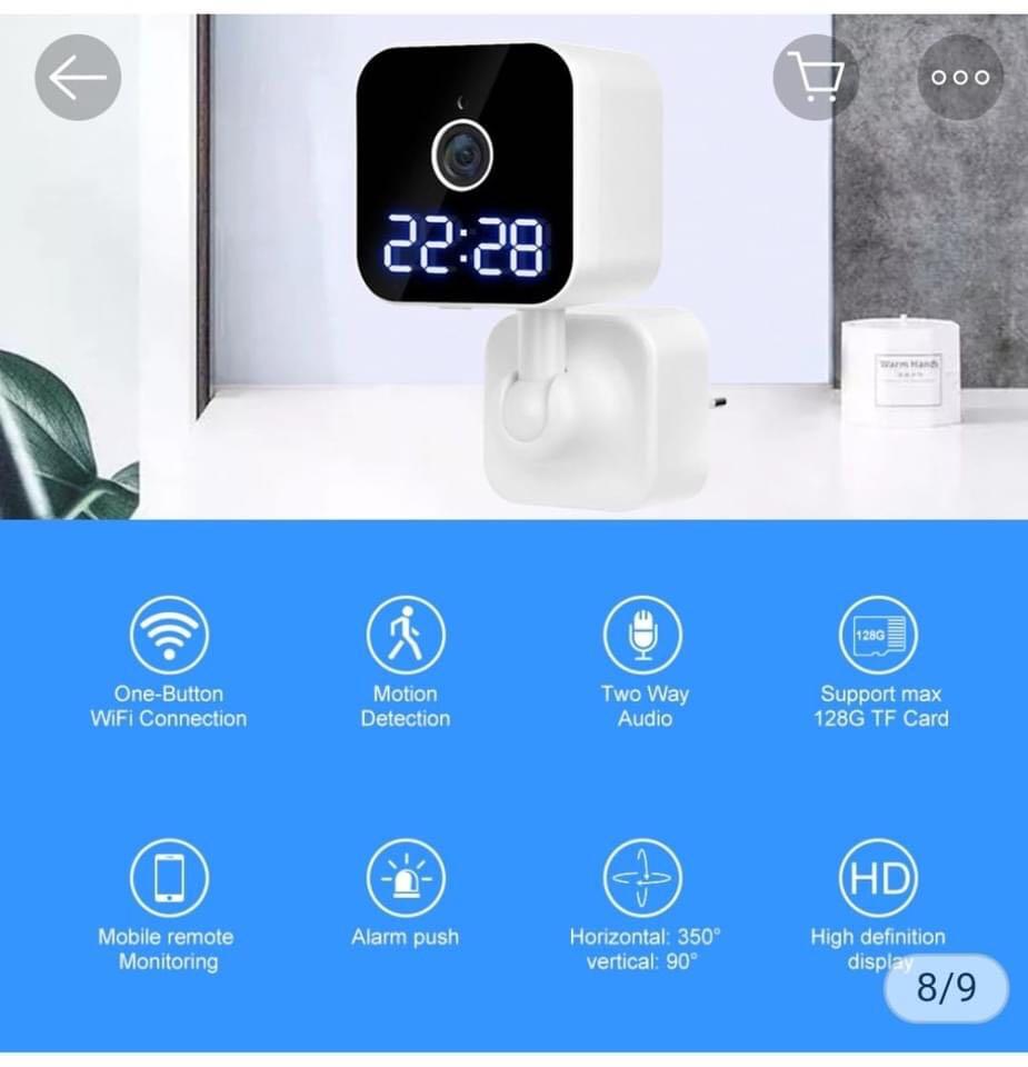 Fotocamera Hd 1080p Wifi Sicurezza Ip Home Cam Visione Notturna Orologio Q-Sx909