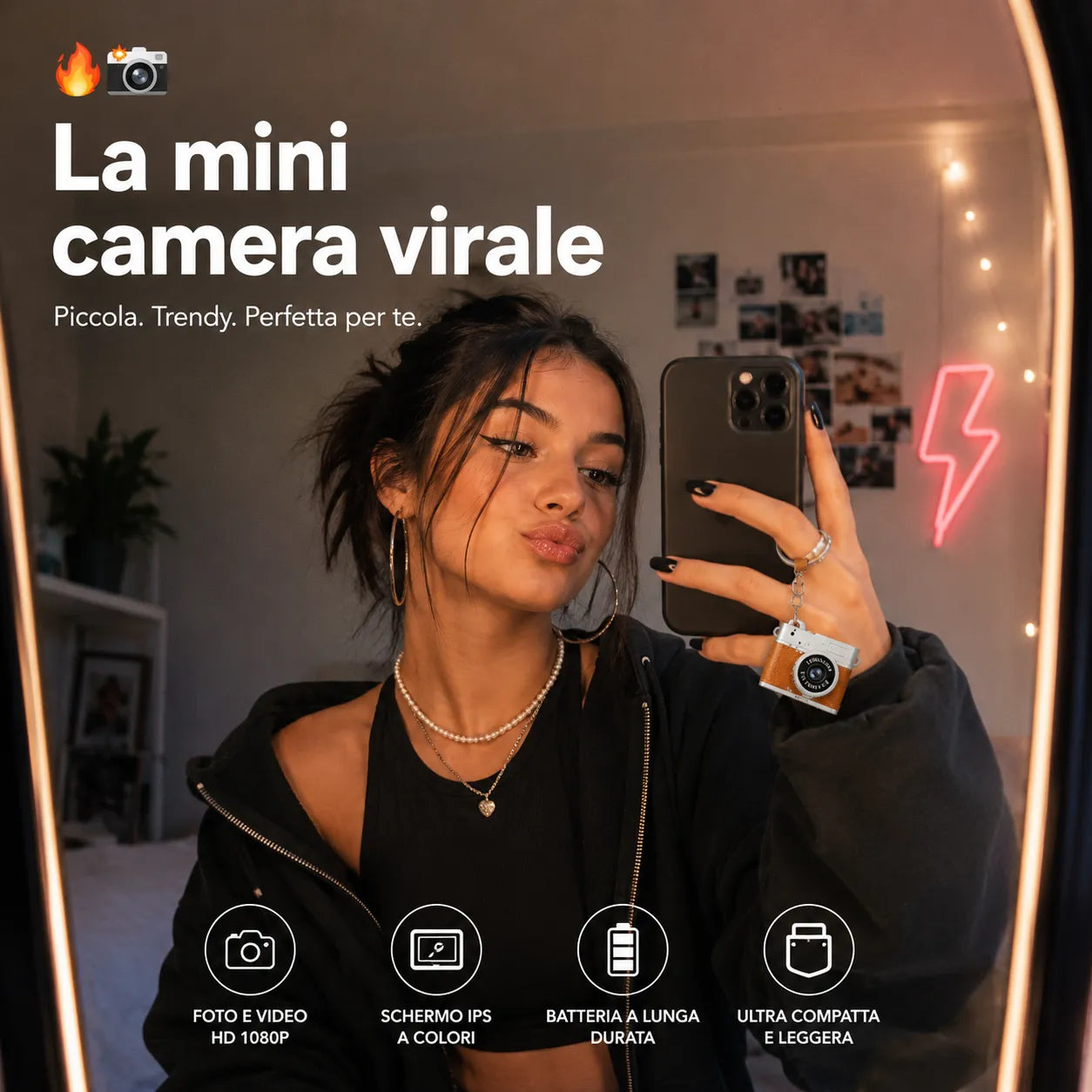 Mini Fotocamera Portachiavi HD 1080P – Nano Camera Retrò con Schermo IPS 0,96", Batteria Ricaricabile e Supporto TF fino a 128GB